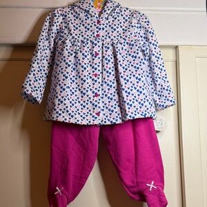 Girls Heart Print Hoodie & Pink Pants Matching Set